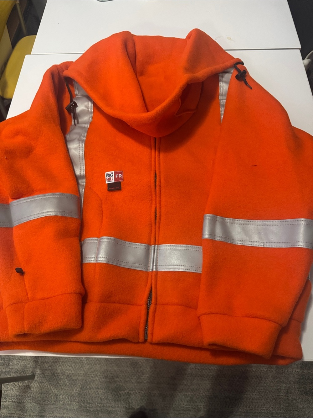 Men's High-Visibility Orange Fleece Puffer Jacket with Reflective Bands